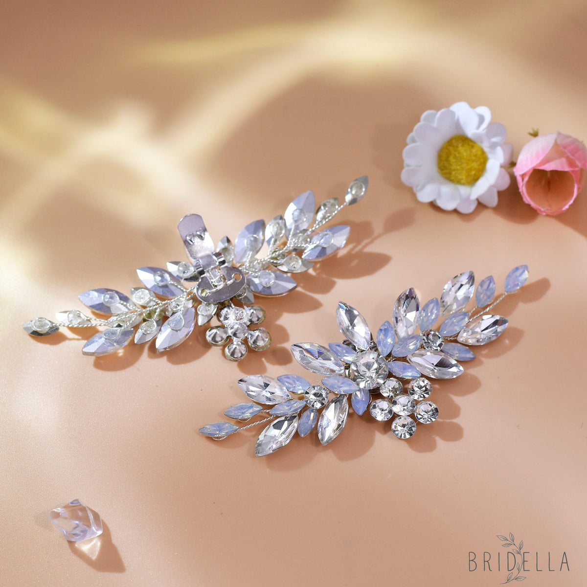 Bling Rhinestone Bridal Shoe Clips Wedding Heel Decoration - Bridella BHX58 - White