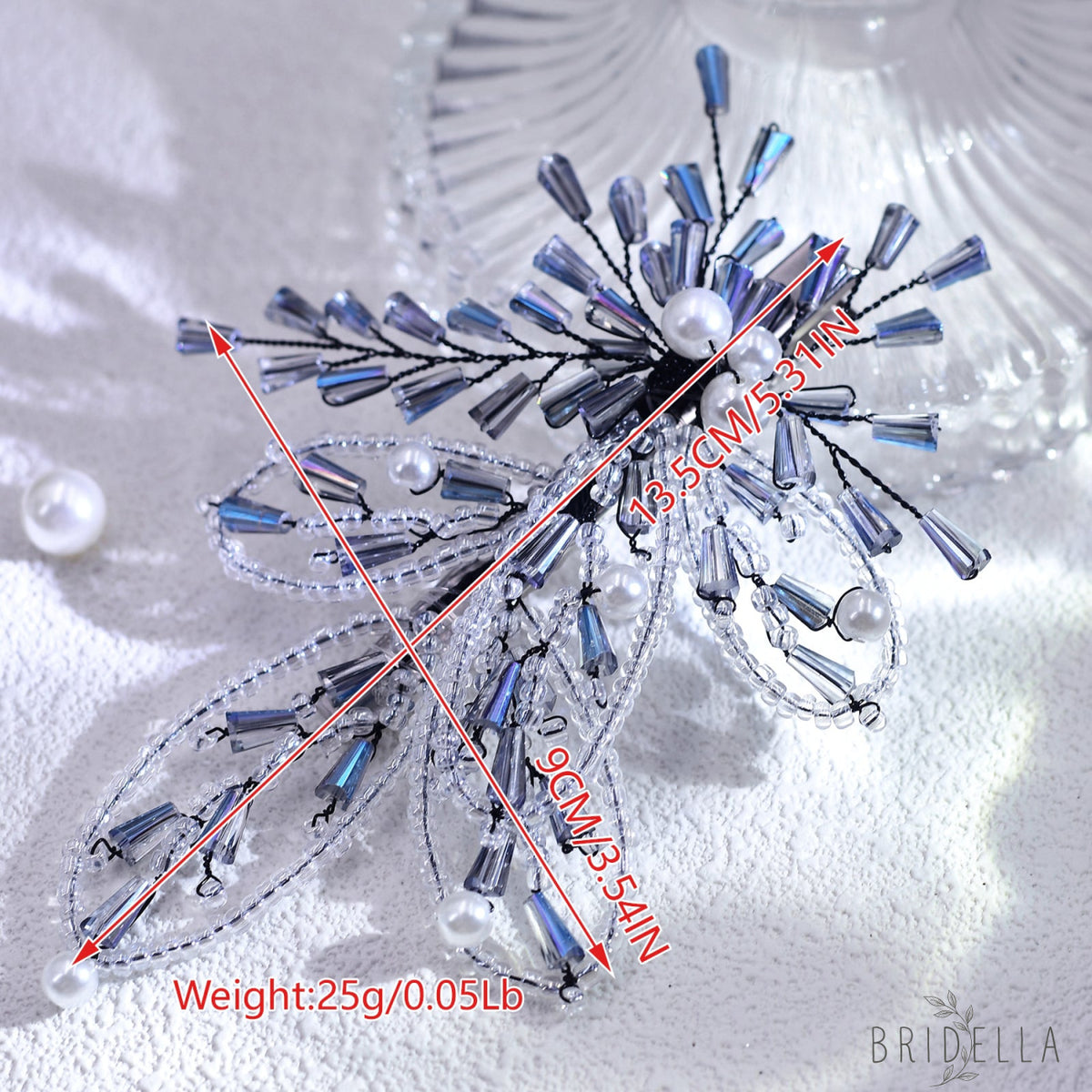 Blue Crystal Leaf Bridal Hair Pin Wedding Hairpiece - Bridella BYXA113 - Blue