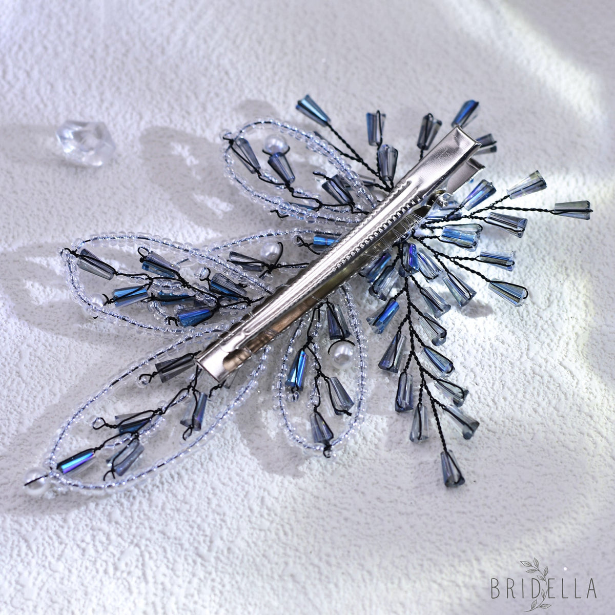 Blue Crystal Leaf Bridal Hair Pin Wedding Hairpiece - Bridella BYXA113 - Blue