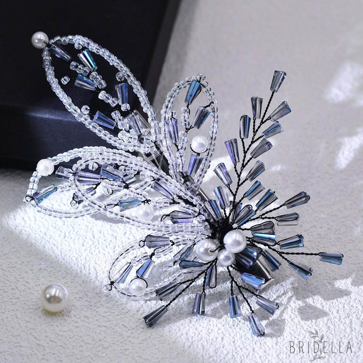 Blue Crystal Leaf Bridal Hair Pin Wedding Hairpiece - Bridella BYXA113 - Blue