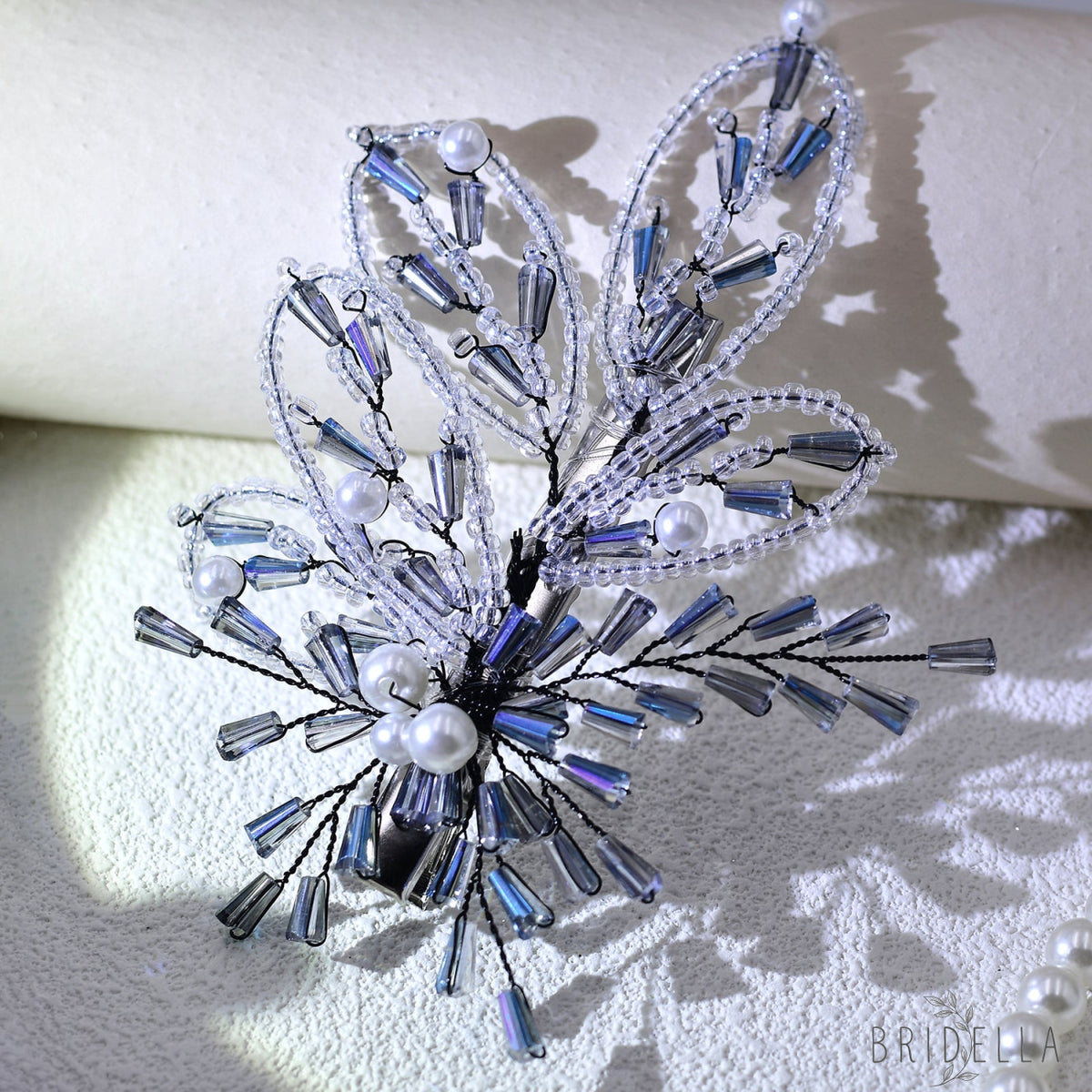 Blue Crystal Leaf Bridal Hair Pin Wedding Hairpiece - Bridella BYXA113 - Blue
