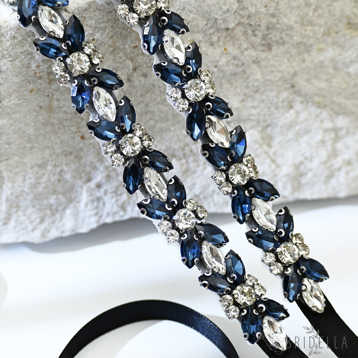 Blue Rhinestone Bridal Belt Wedding Sash - Blue - Belts