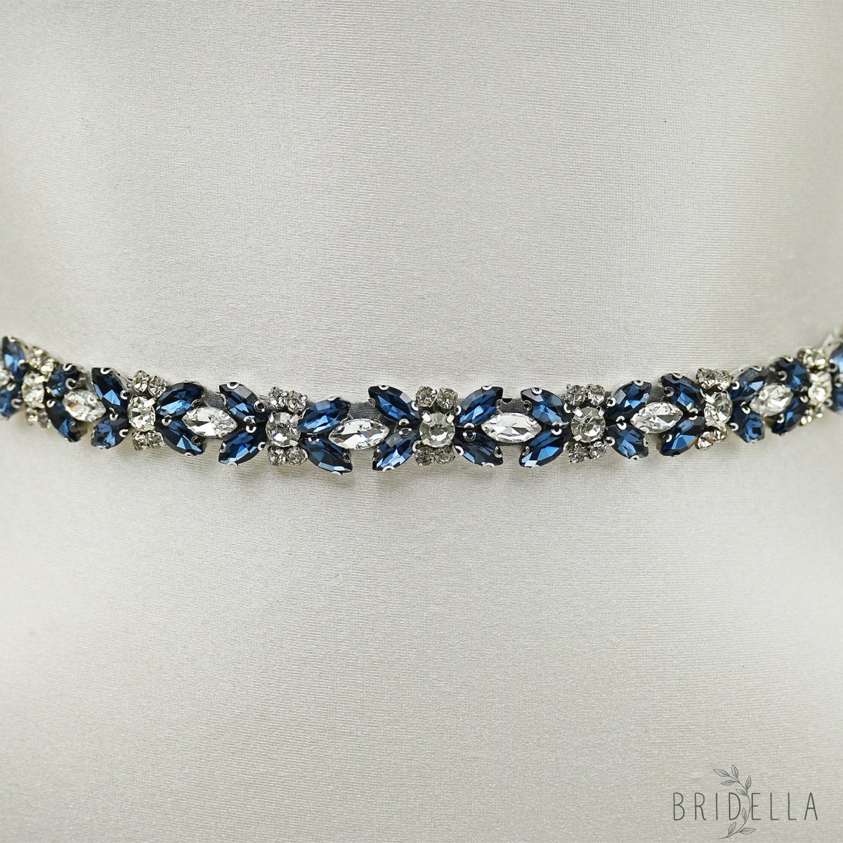 Blue Rhinestone Bridal Belt Wedding Sash - Blue - Belts