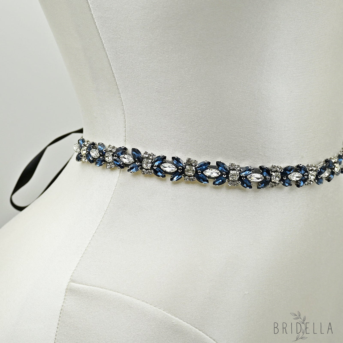 Blue Rhinestone Bridal Belt Wedding Sash - Blue - Belts