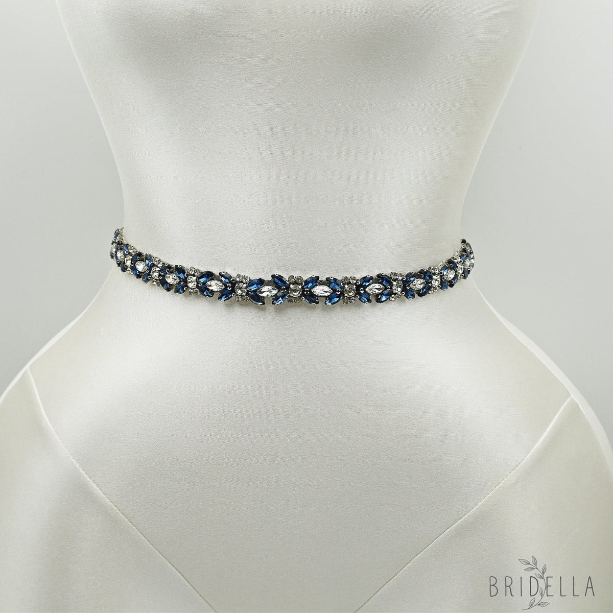 Blue Rhinestone Bridal Belt Wedding Sash - Blue - Belts