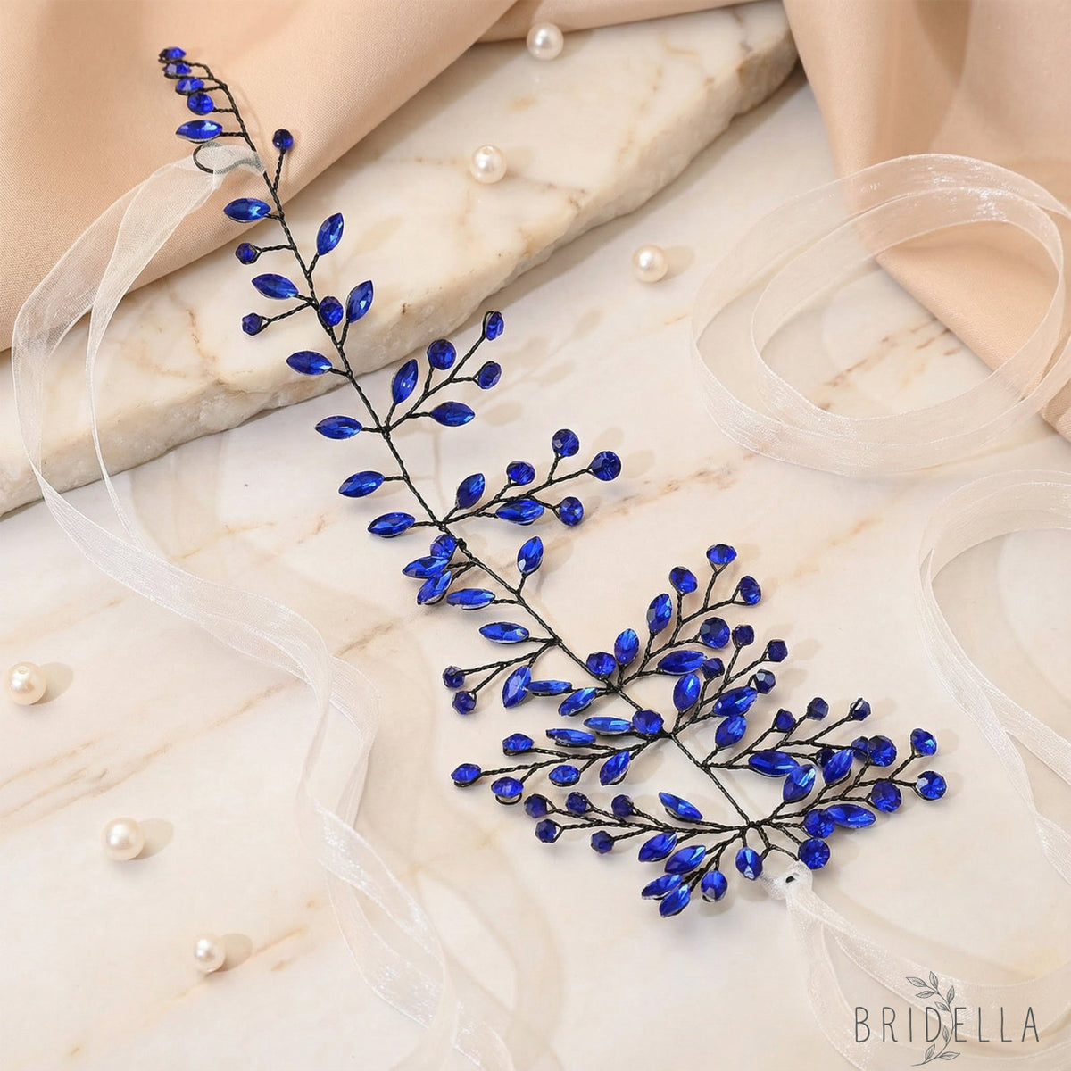 Blue Rhinestone Bridal Hair Vine – Bridella BHP21 - Blue