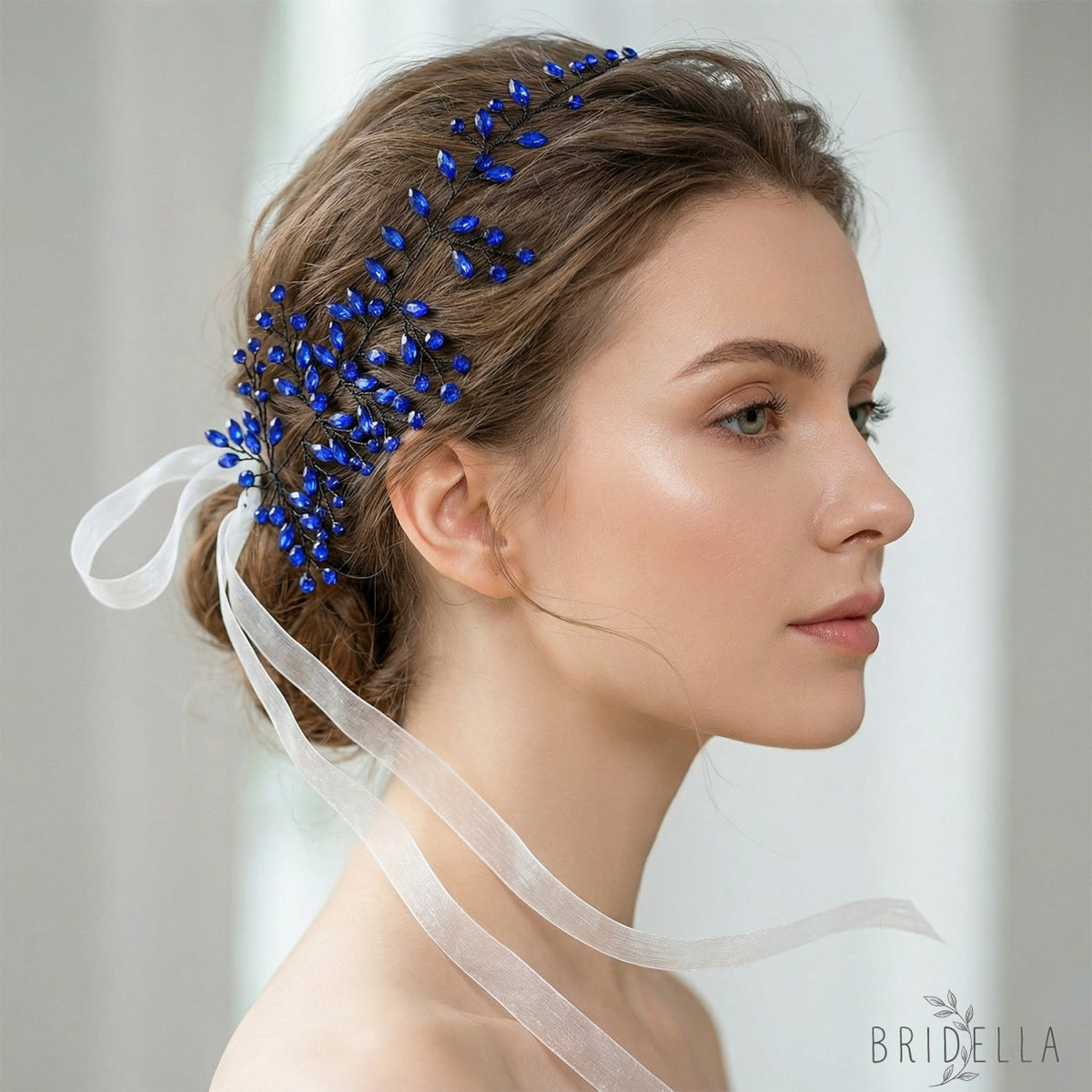 Blue Rhinestone Bridal Hair Vine – Bridella BHP21 - Blue