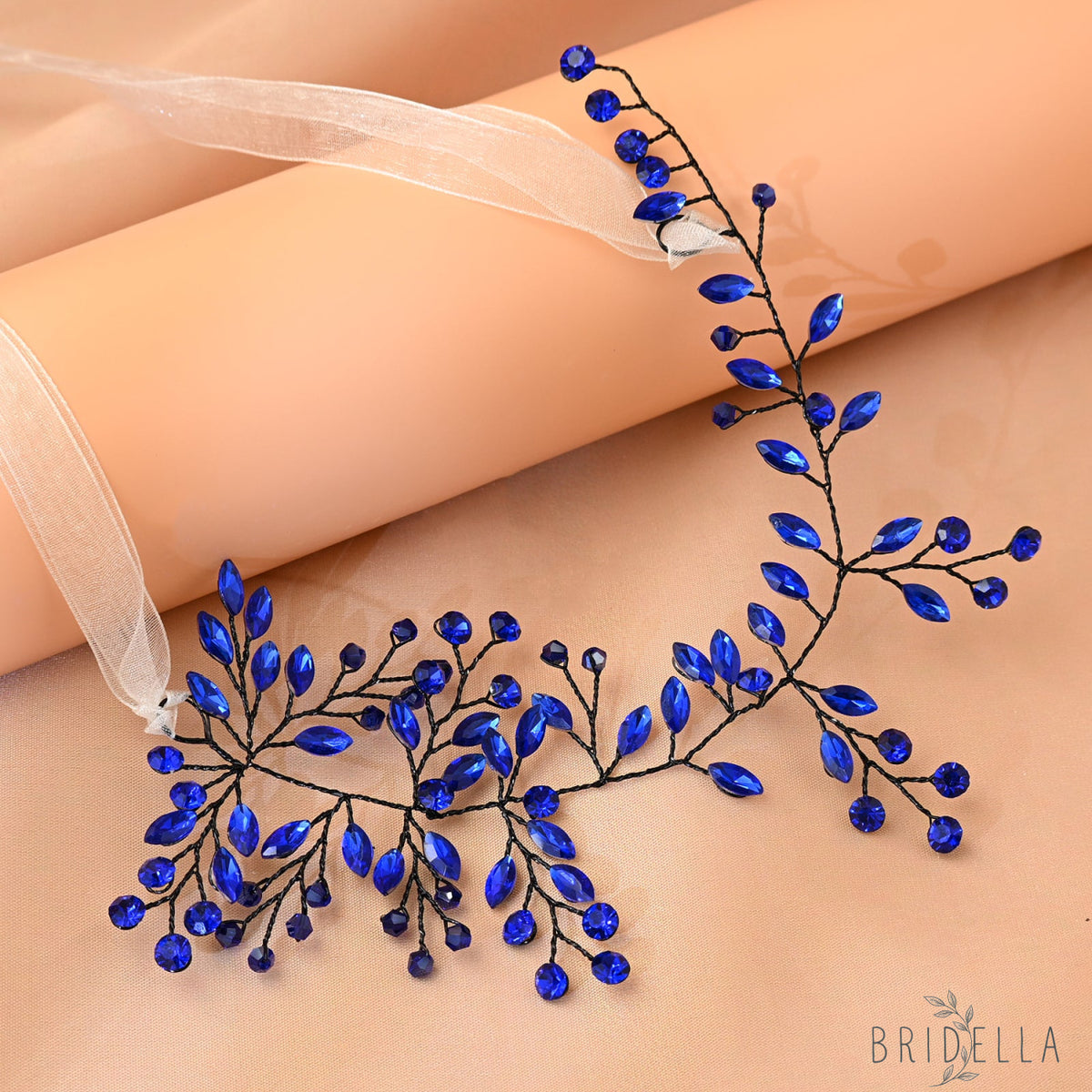 Blue Rhinestone Bridal Hair Vine – Bridella BHP21 - Blue