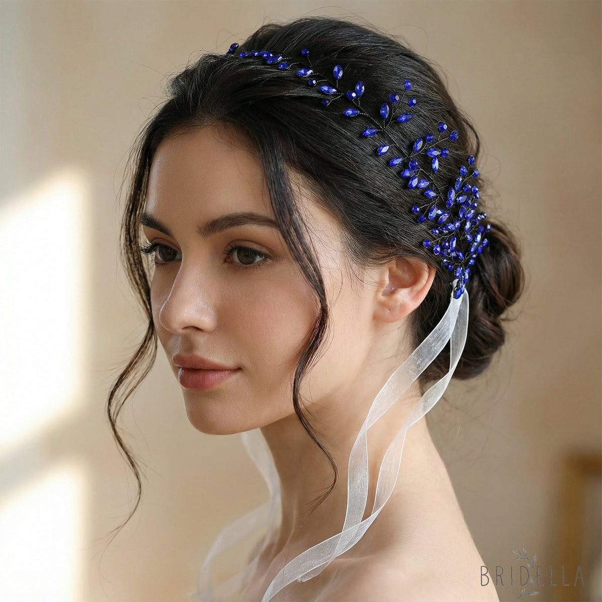 Blue Rhinestone Bridal Hair Vine – Bridella BHP21 - Blue