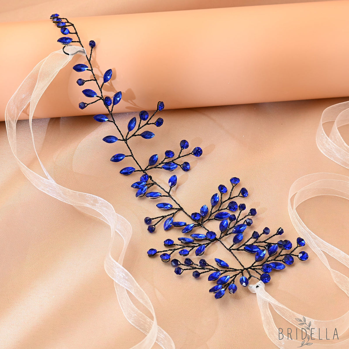 Blue Rhinestone Bridal Hair Vine – Bridella BHP21 - Blue