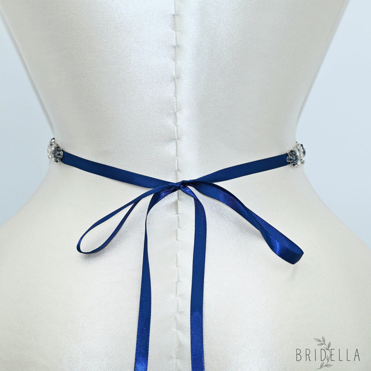 Blue Rhinestone Bridal Sash Wedding Dress Belt – Bridella BS124ML - ink blue - Belts