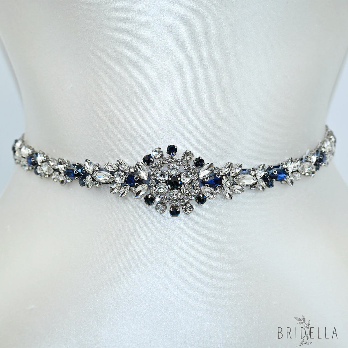 Blue Rhinestone Bridal Sash Wedding Dress Belt – Bridella BS124ML - ink blue - Belts