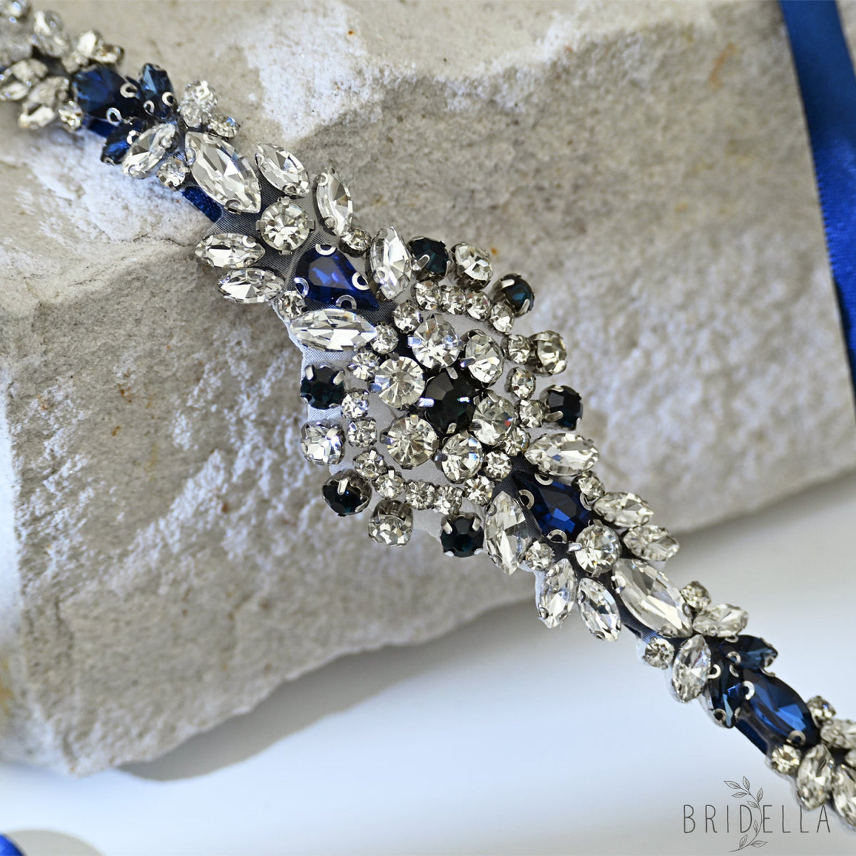 Blue Rhinestone Bridal Sash Wedding Dress Belt – Bridella BS124ML - ink blue - Belts
