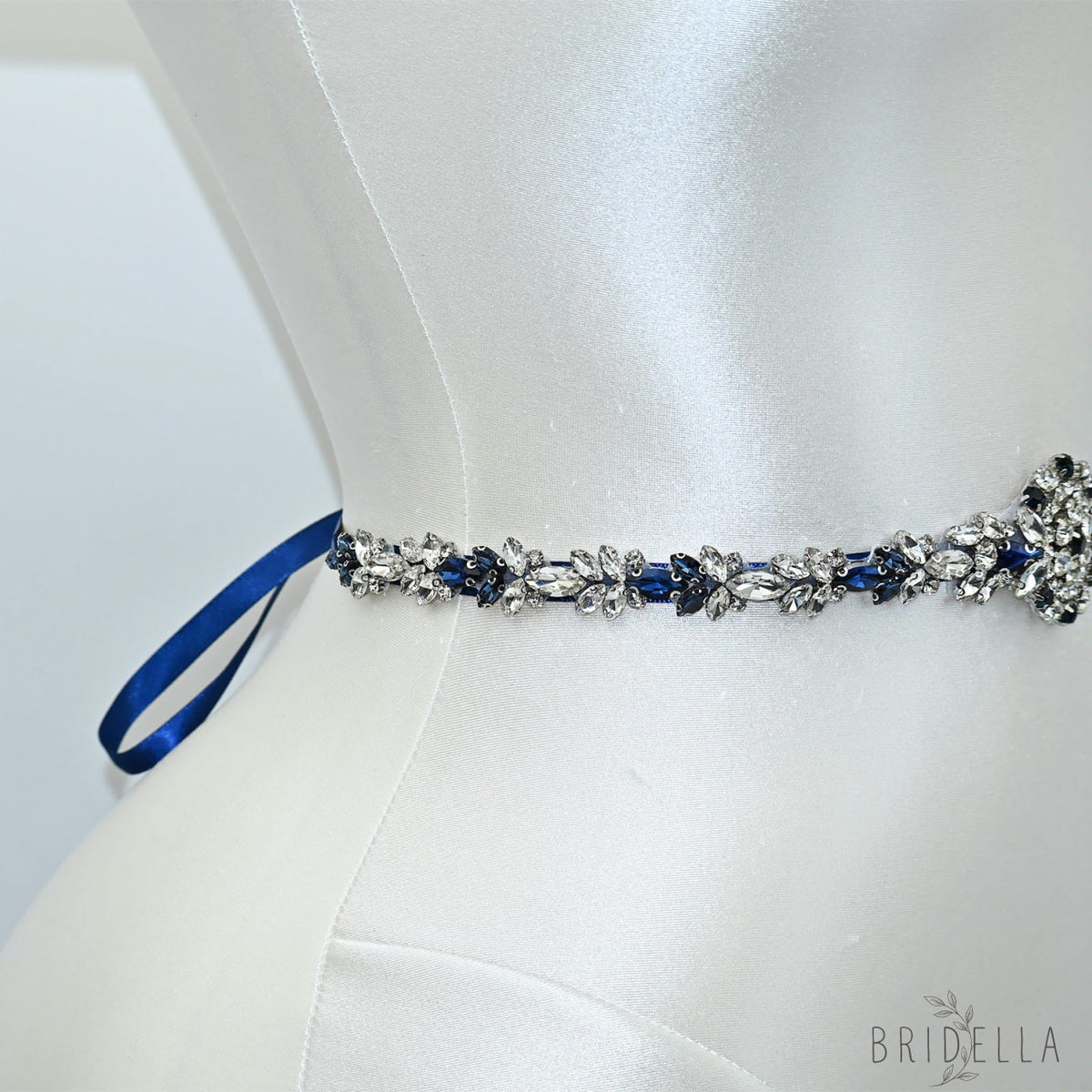 Blue Rhinestone Bridal Sash Wedding Dress Belt – Bridella BS124ML - ink blue - Belts
