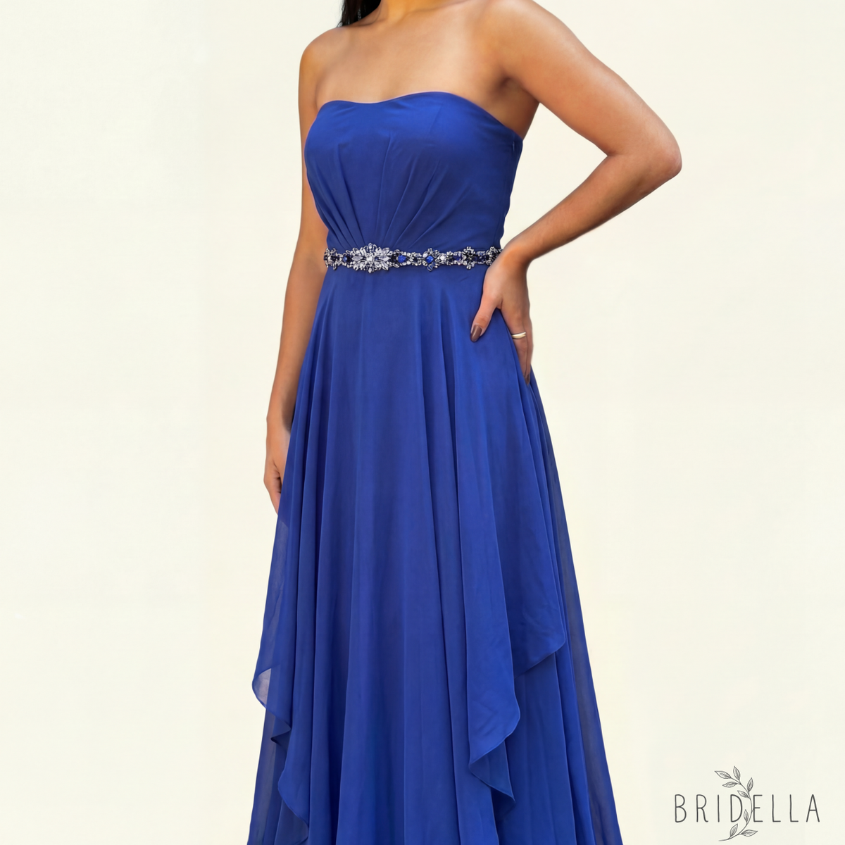 Blue Rhinestone Pearl Bridal Sash Wedding Dress Belt – Bridella BS125ML - ink blue - Belts