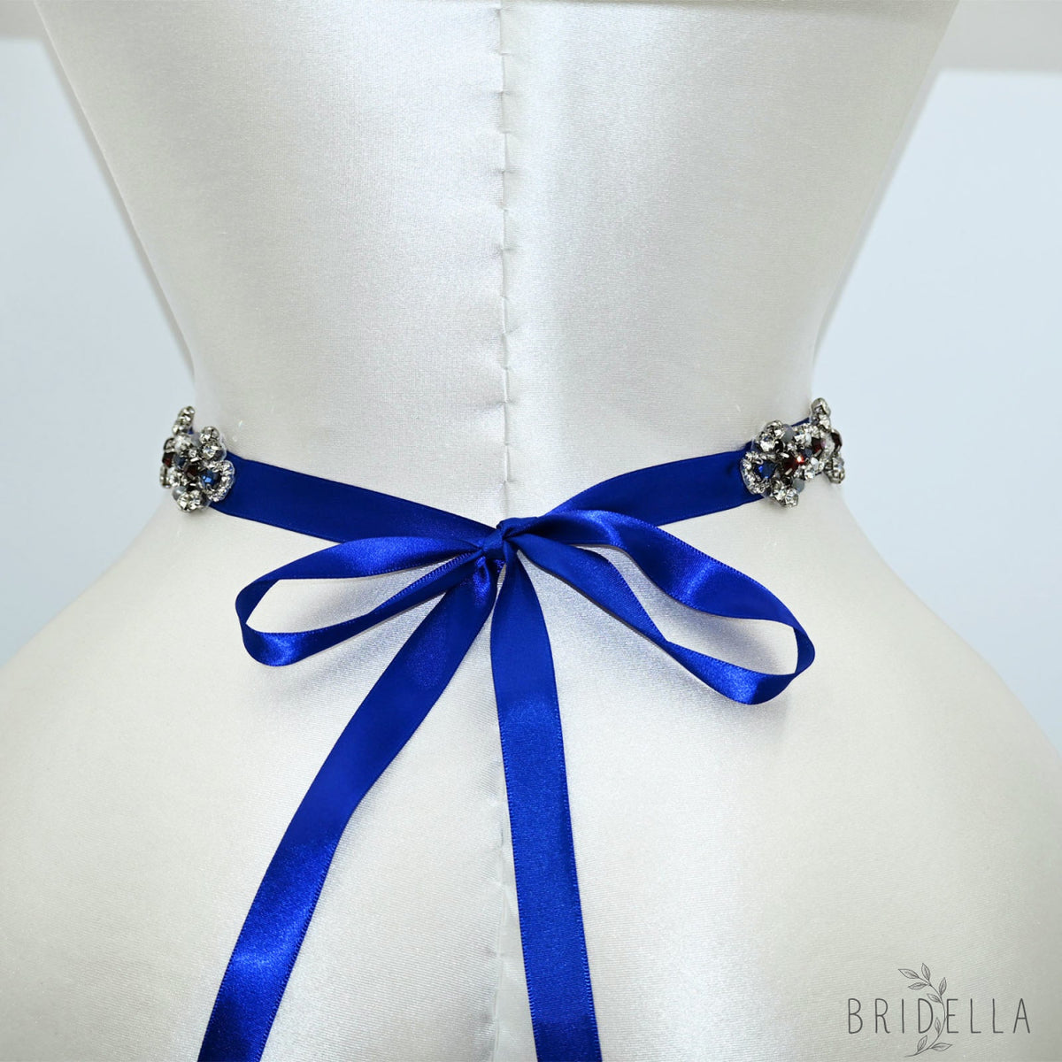 Blue Rhinestone Pearl Bridal Sash Wedding Dress Belt – Bridella BS125ML - ink blue - Belts