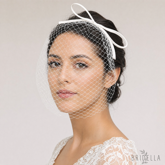 Bow Birdcage Bridal Veil Wedding Headband Veil - Bridella BMA23-W - IVONY