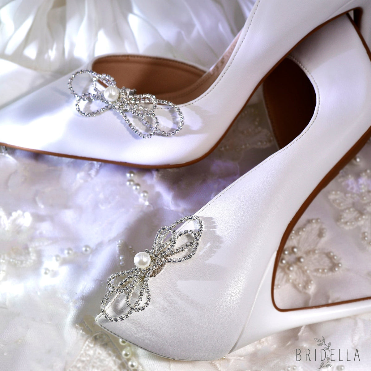 Bow Rhinestone Bridal Shoe Clips Wedding Heel Decoration - Bridella BHX66 - White