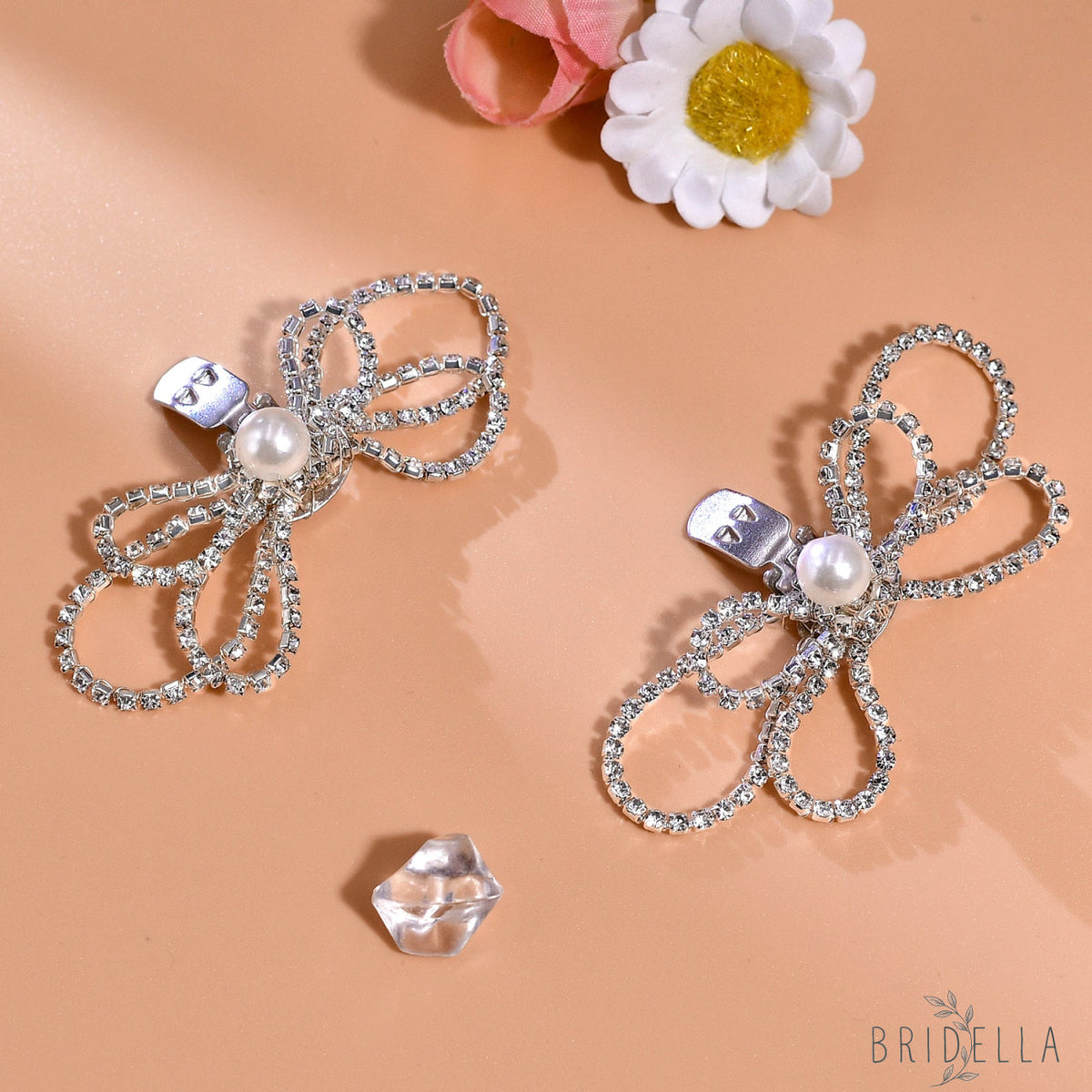 Bow Rhinestone Bridal Shoe Clips Wedding Heel Decoration - Bridella BHX66 - White