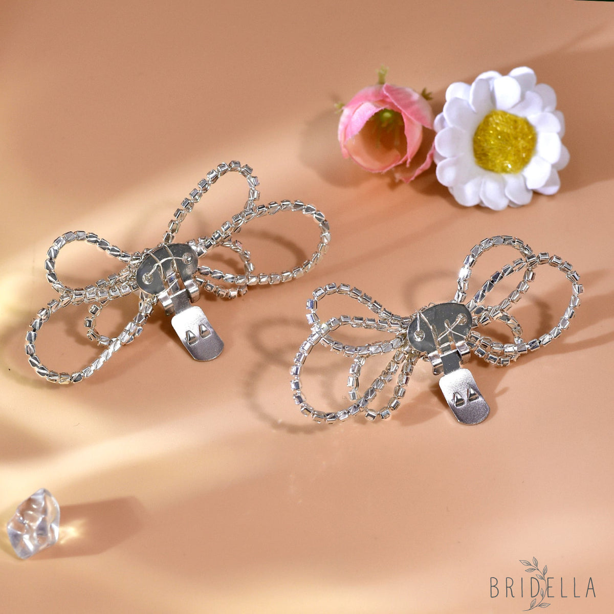 Bow Rhinestone Bridal Shoe Clips Wedding Heel Decoration - Bridella BHX66 - White