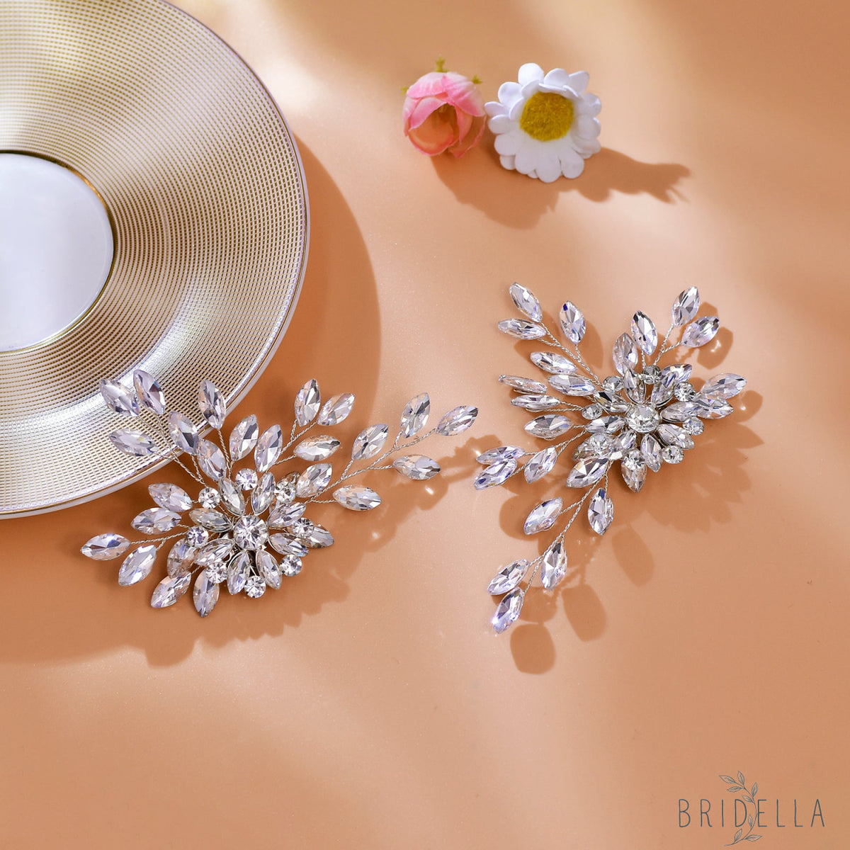 Bridal Rhinestone Shoe Clips Wedding Heel Side Decoration - Bridella BHX54 - White