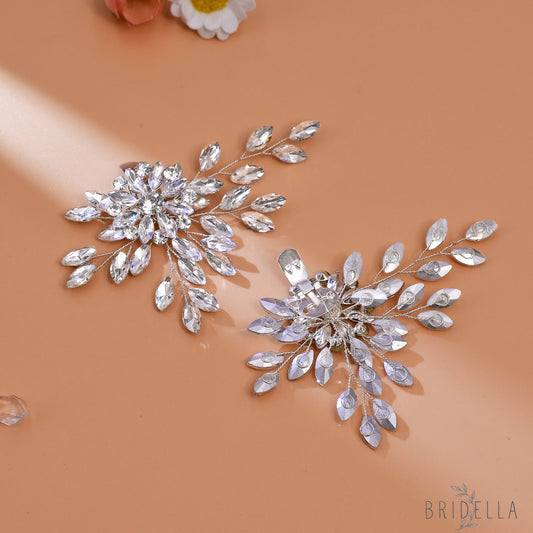 Bridal Rhinestone Shoe Clips Wedding Heel Side Decoration - Bridella BHX54 - White