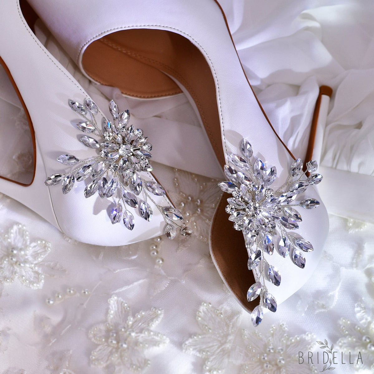 Bridal Rhinestone Shoe Clips Wedding Heel Side Decoration - Bridella BHX54 - White