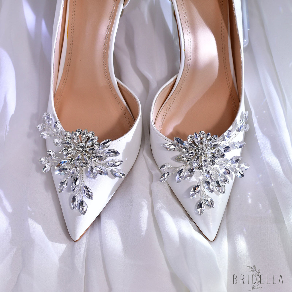 Bridal Rhinestone Shoe Clips Wedding Heel Side Decoration - Bridella BHX54 - White