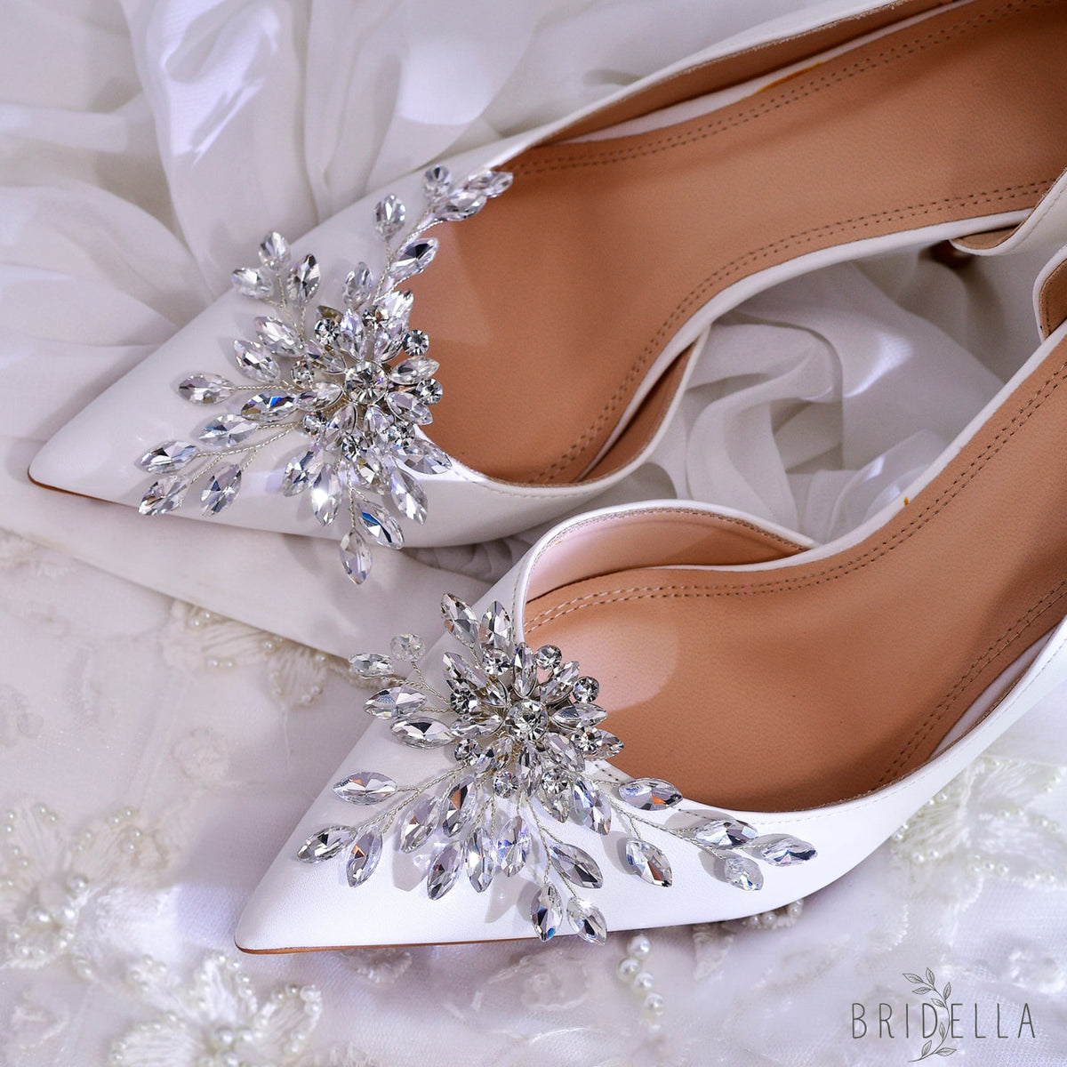 Bridal Rhinestone Shoe Clips Wedding Heel Side Decoration - Bridella BHX54 - White