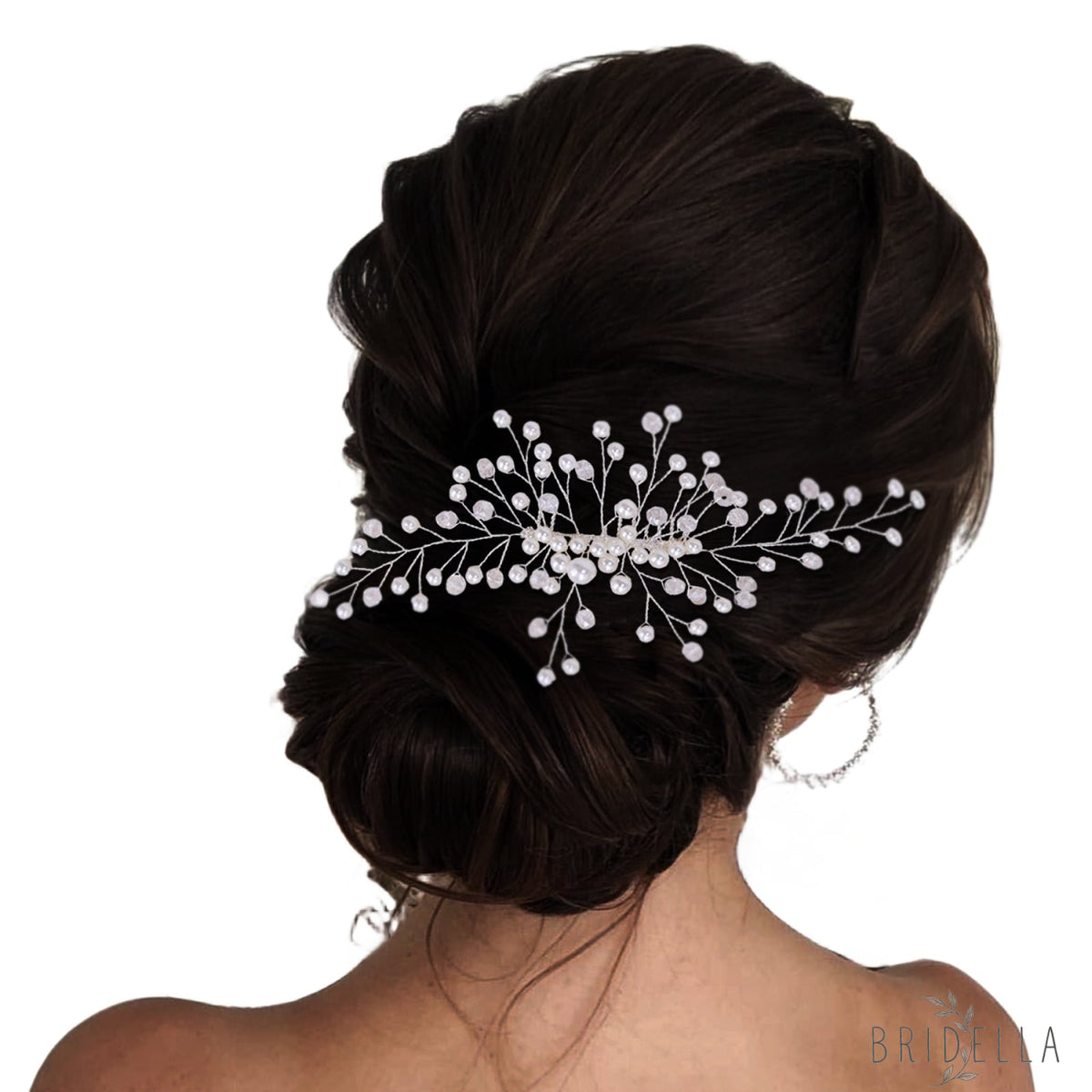BHP341-S silver pearl crystal hair comb