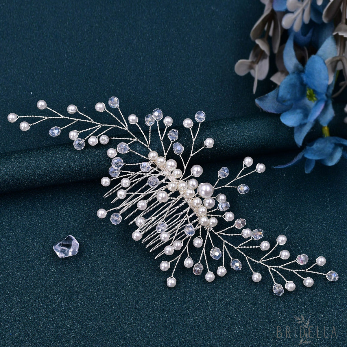 BHP341-S silver pearl crystal hair comb