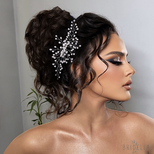 BHP341-S silver pearl crystal hair comb