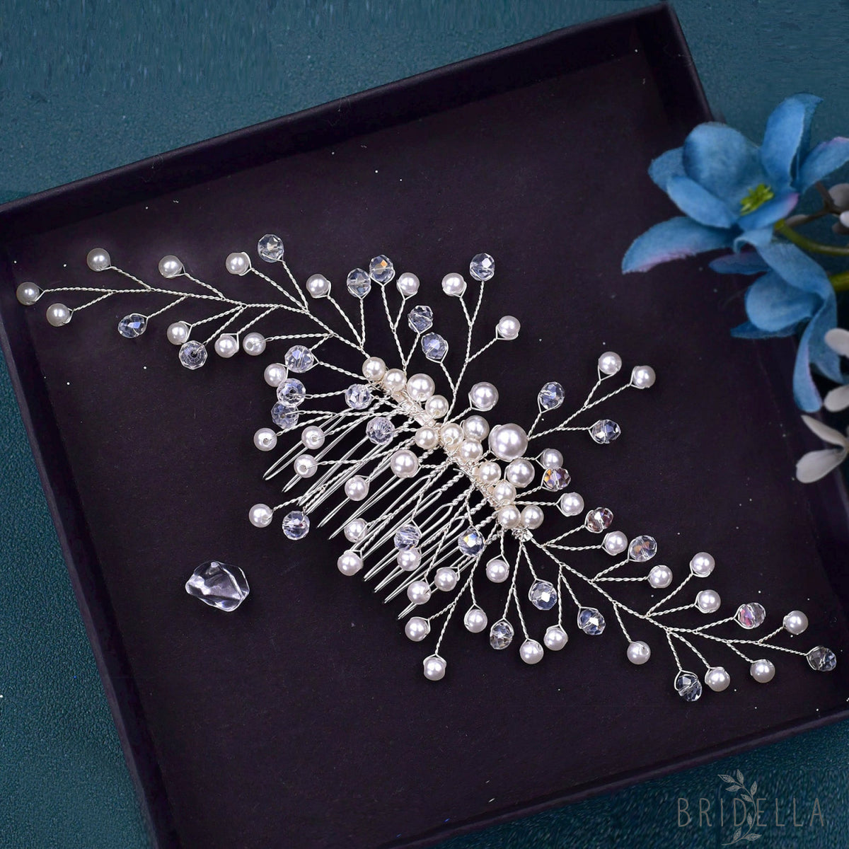 BHP341-S silver pearl crystal hair comb