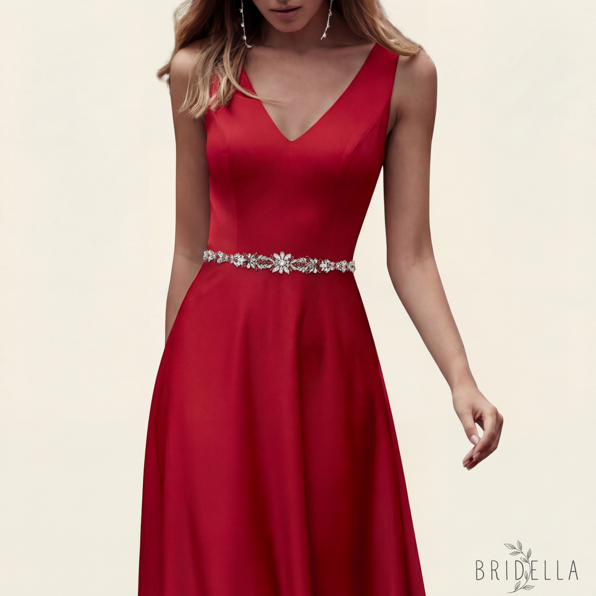 Burgundy Rhinestone Belt - Bridella BS122R - Burgundy - Belts