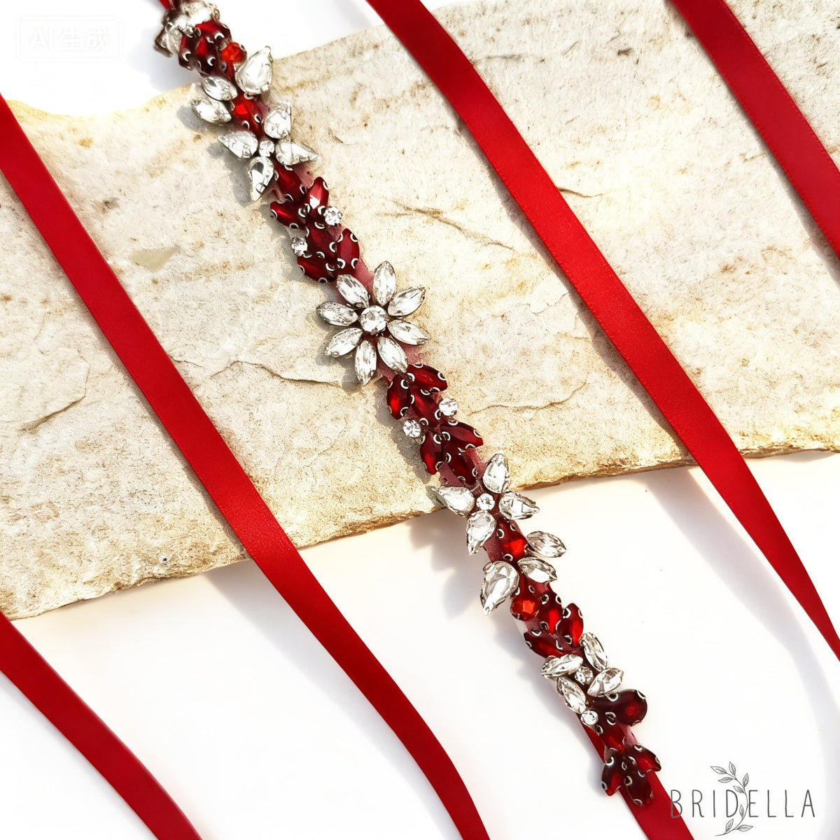 Burgundy Rhinestone Belt - Bridella BS174R - Burgundy - Blets