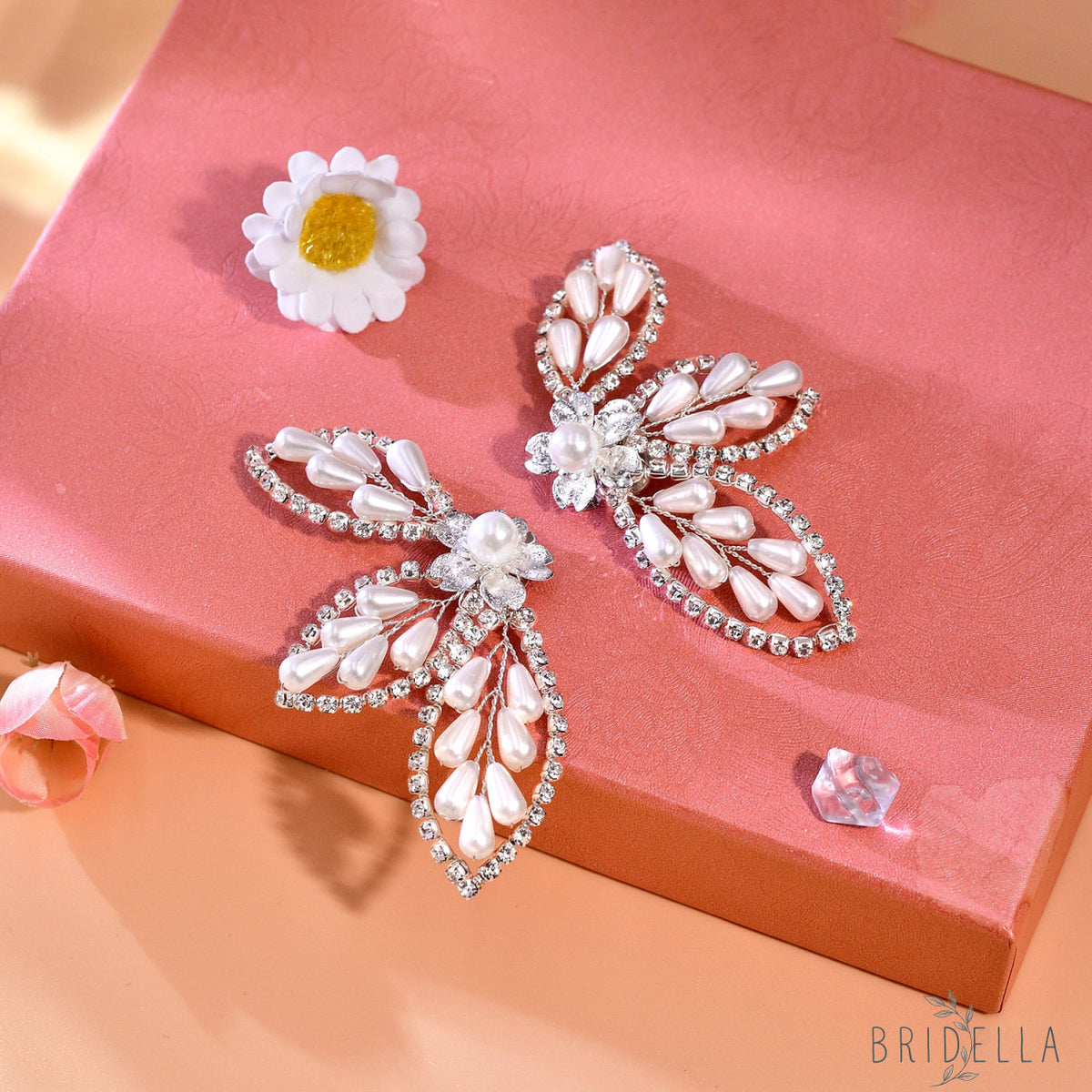 Butterfly Pearl Bridal Shoe Clips Wedding Heel Decoration - Bridella BHX62 - White