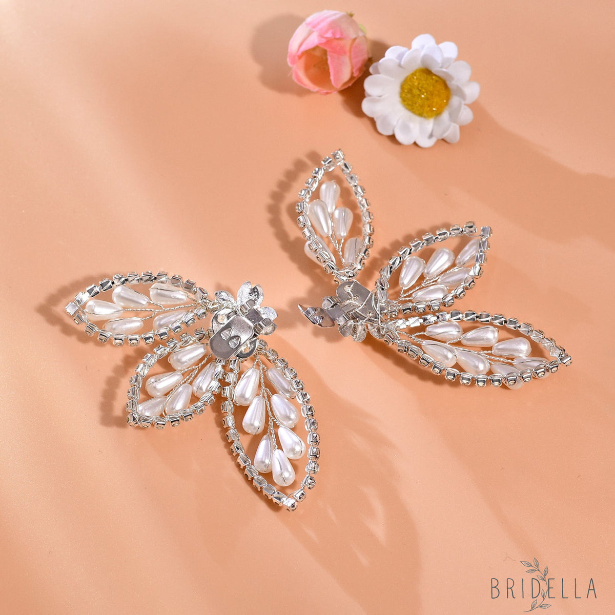 Butterfly Pearl Bridal Shoe Clips Wedding Heel Decoration - Bridella BHX62 - White