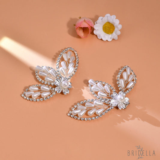 Butterfly Pearl Bridal Shoe Clips Wedding Heel Decoration - Bridella BHX62 - White