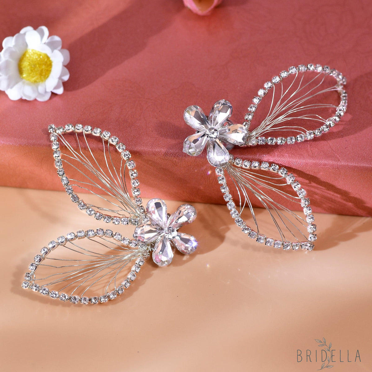 Butterfly Rhinestone Bridal Shoe Clips Wedding Heel Decoration - Bridella BHX52 - White