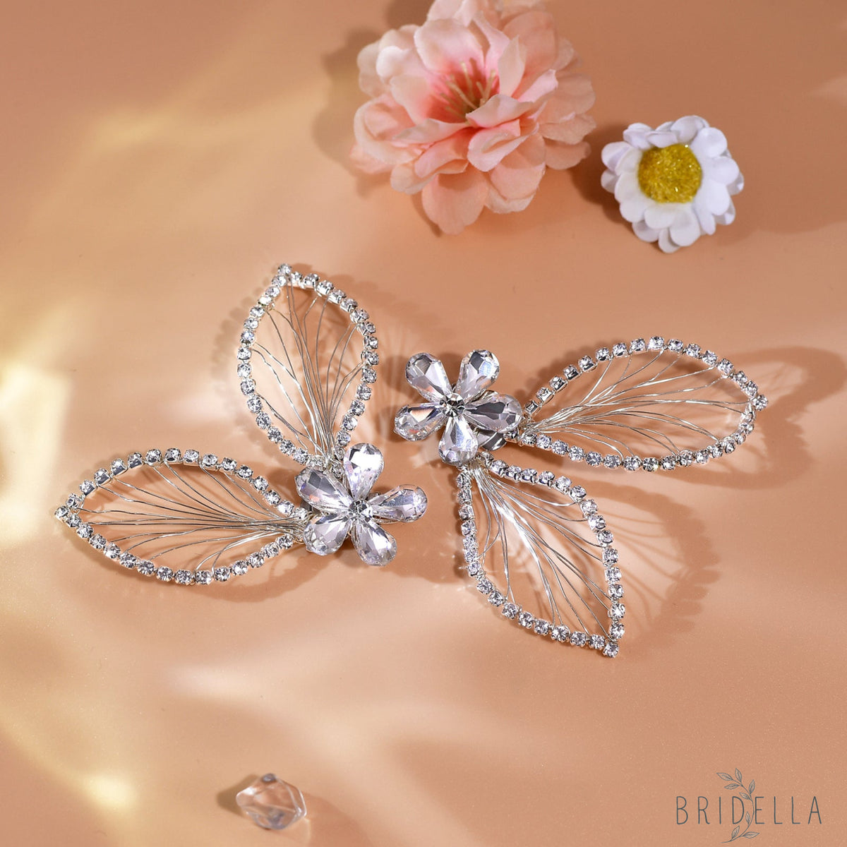 Butterfly Rhinestone Bridal Shoe Clips Wedding Heel Decoration - Bridella BHX52 - White