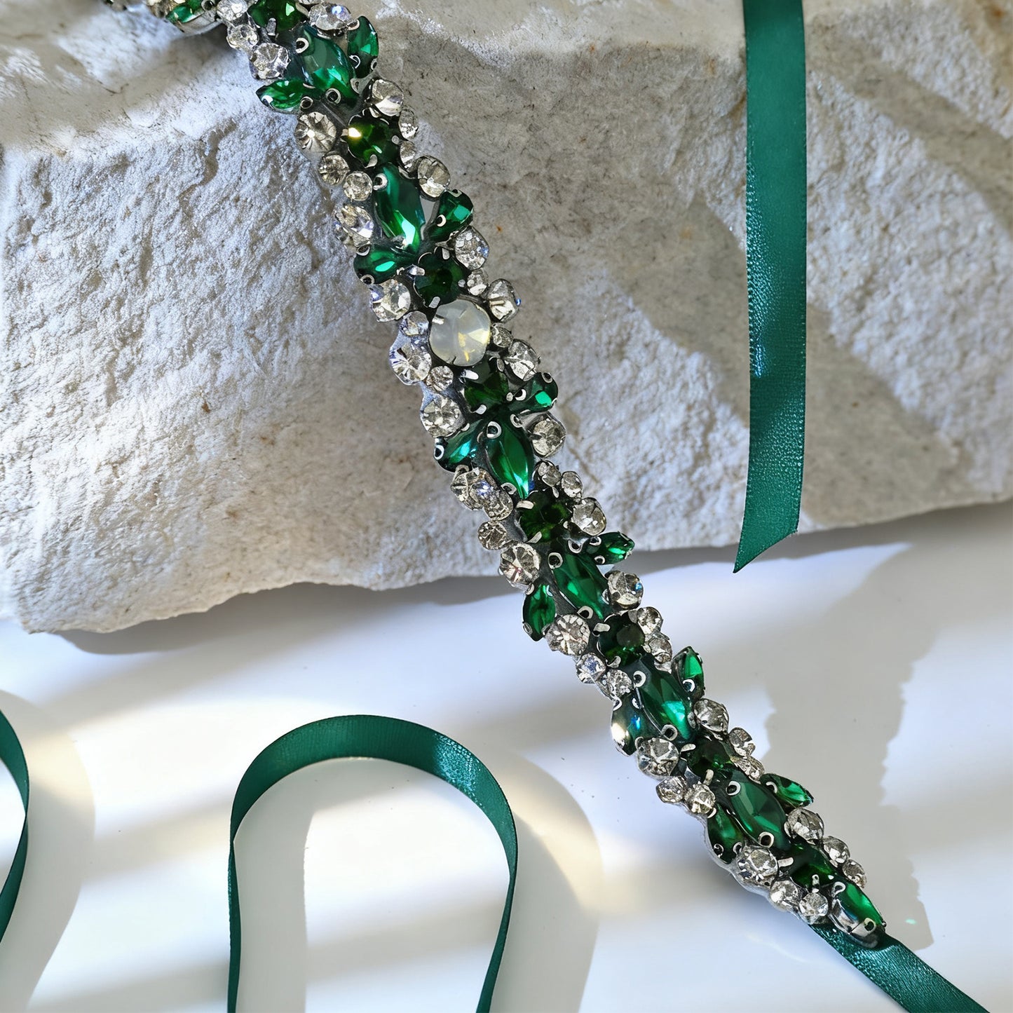 Bridella BS113KL Green Rhinestone & Pearl Belt