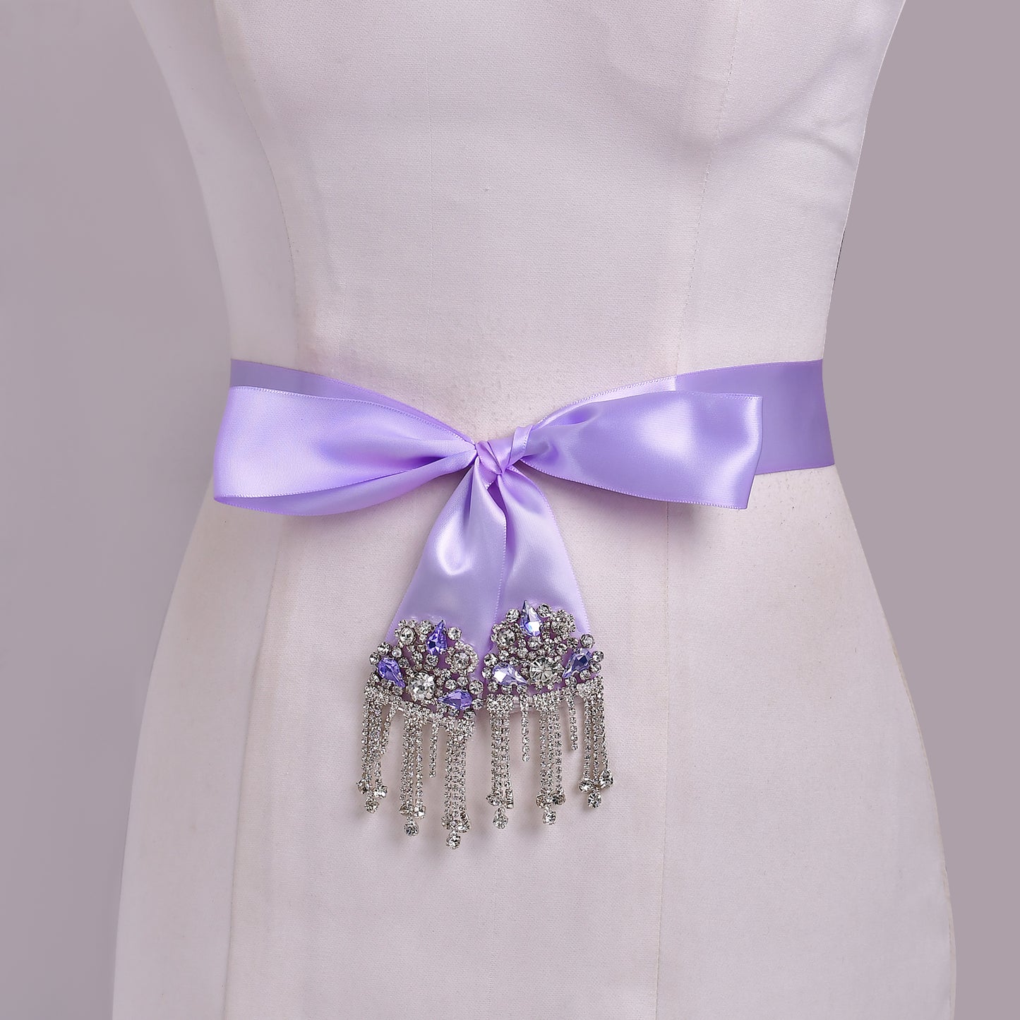 Daily Bridal Wedding Belt Silver Rhinestone Applique Sash for Women Gown Dress - Bridella S109