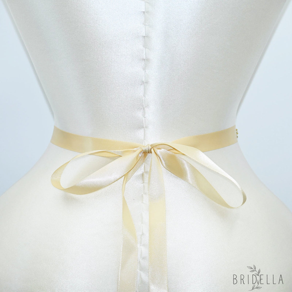Champagne Gold Rhinestone Bridal Sash Ribbon Wedding Dress Belt – Bridella BS269G-D - Gold - Belts