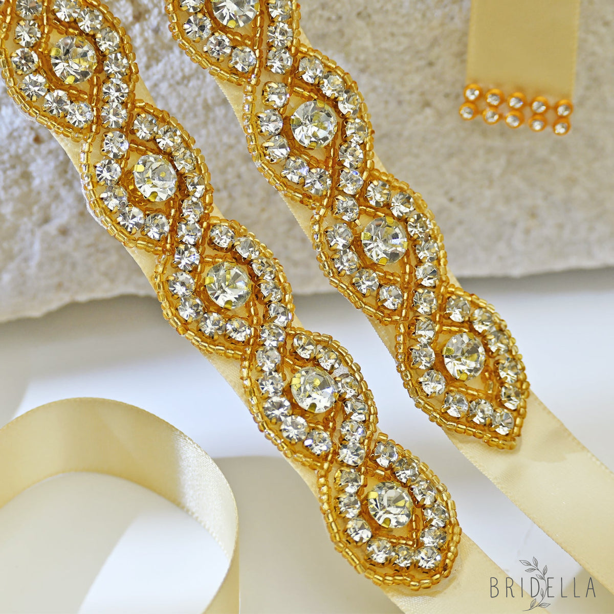 Champagne Rhinestone Bridal Belt Wedding Sash - Champagne Ribbon - Belts