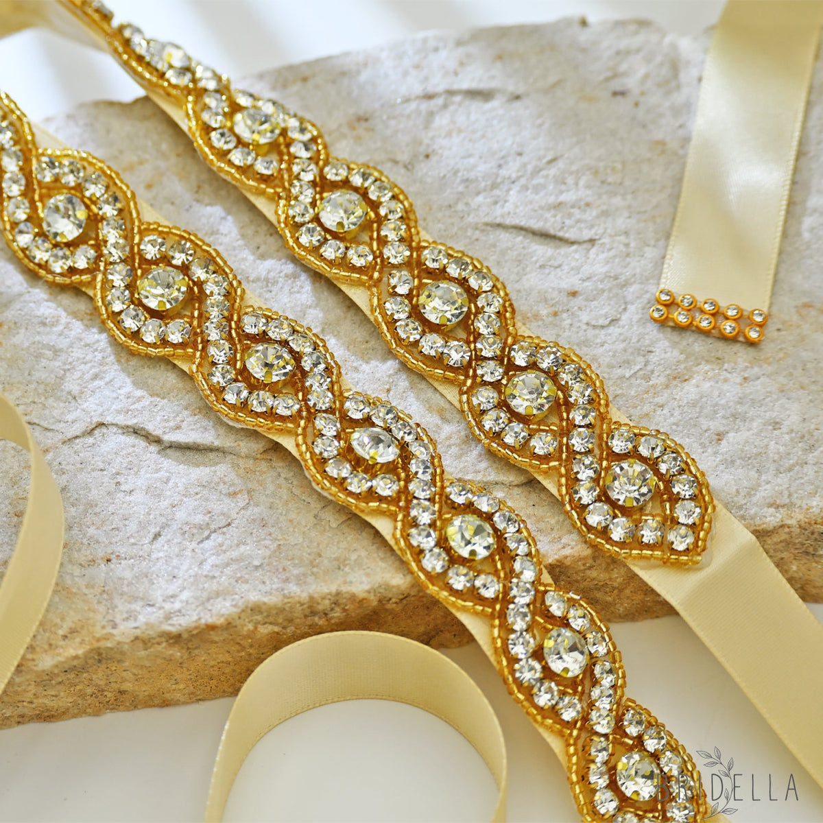Champagne Rhinestone Bridal Belt Wedding Sash - Champagne Ribbon - Belts