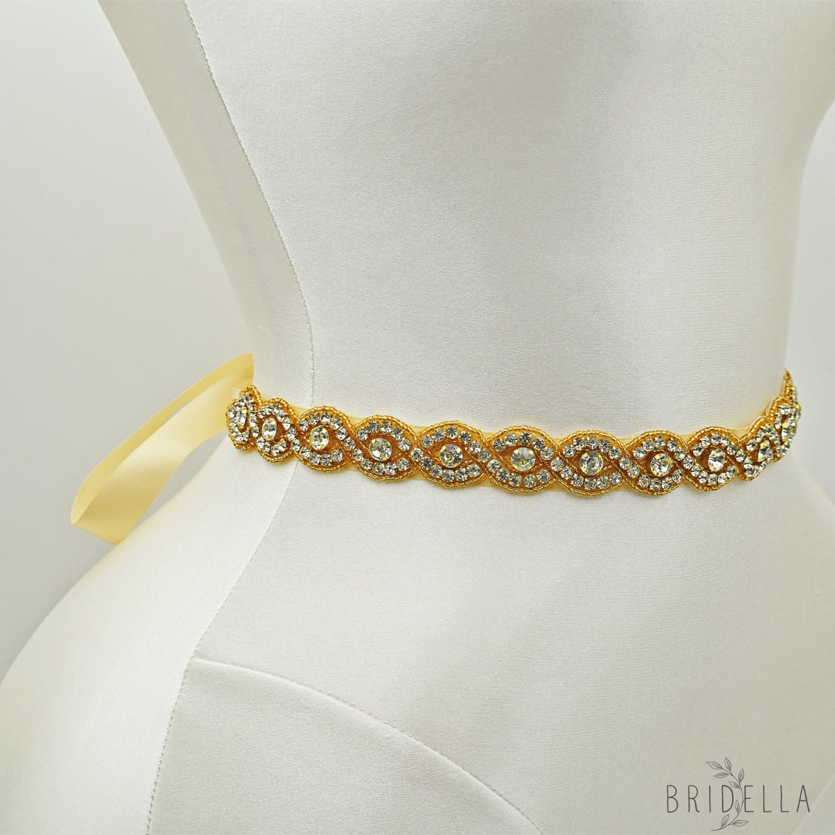 Champagne Rhinestone Bridal Belt Wedding Sash - Champagne Ribbon - Belts