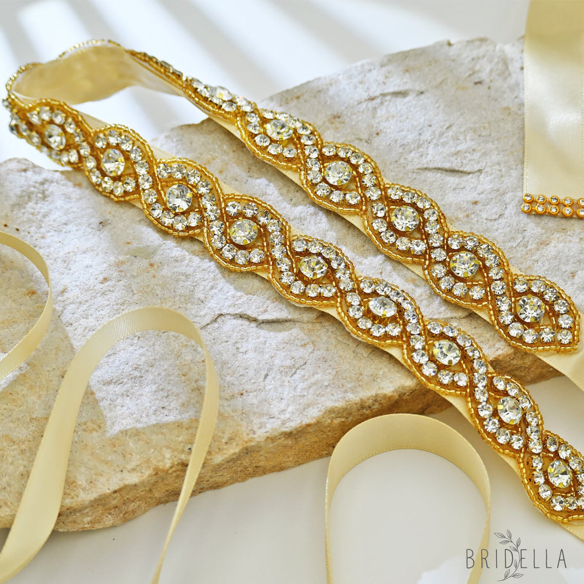 Champagne Rhinestone Bridal Belt Wedding Sash - Champagne Ribbon - Belts