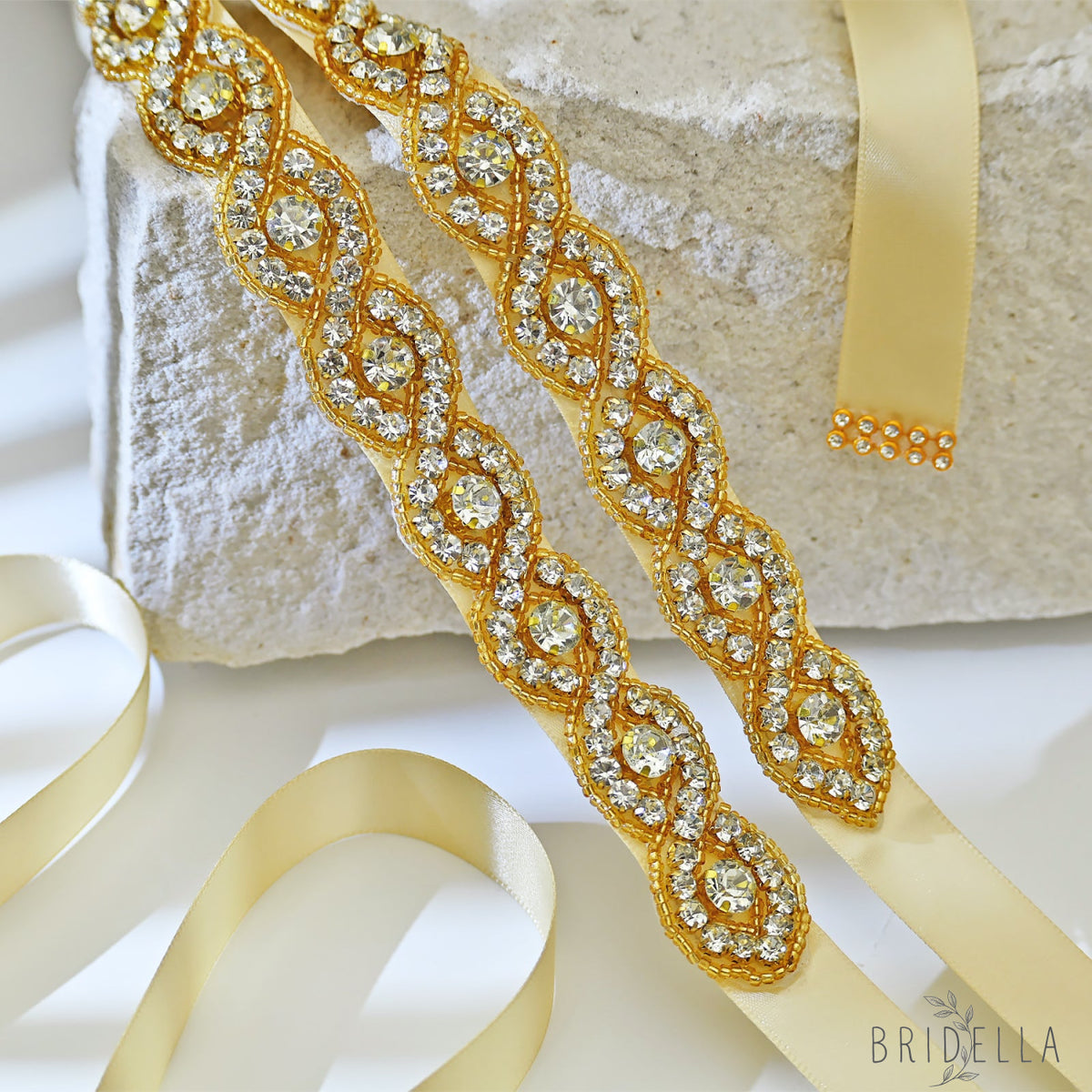 Champagne Rhinestone Bridal Belt Wedding Sash - Champagne Ribbon - Belts