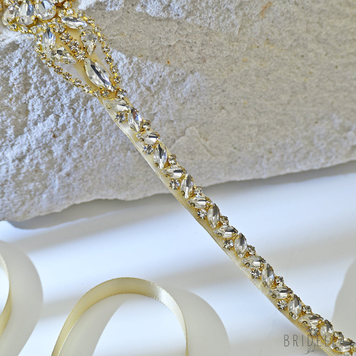 Champagne Rhinestone Bridal Dress Belt for Wedding - Bridella BS489G - Champagne - Belts
