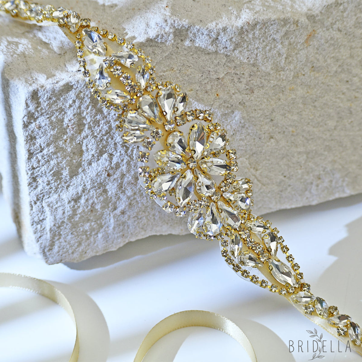 Champagne Rhinestone Bridal Dress Belt for Wedding - Bridella BS489G - Champagne - Belts
